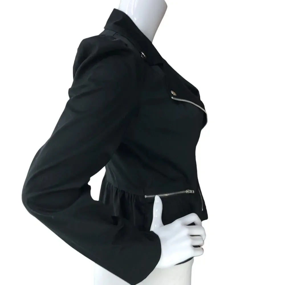 Sandro Womens Size S Biker Jacket Asymmetrical Cotton Zip Pockets Black